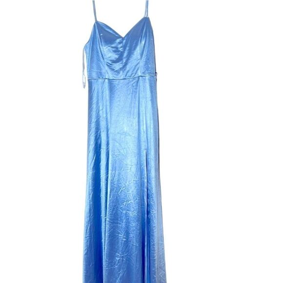 CITY STUDIO Blue Zip,Pocks, Slit Spaghetti Strap Full-Length Gown Dress Juniors - Picture 2 of 13